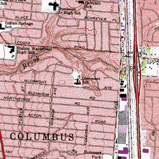 Topographic Map of Glenmont School, OH