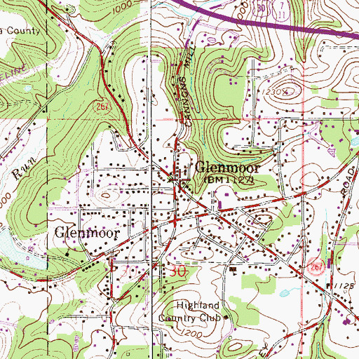 Topographic Map of Glenmoor, OH