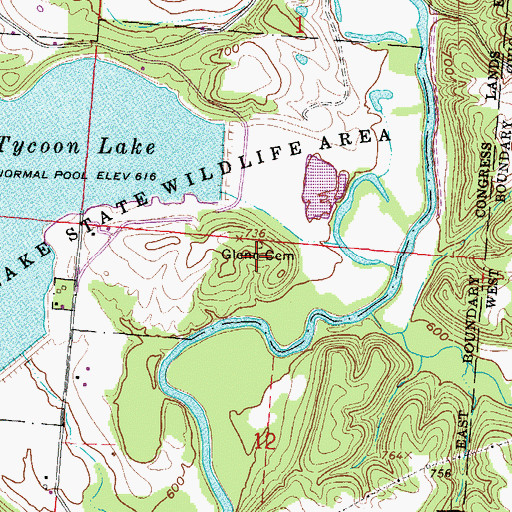 Topographic Map of Glenn Cemetery, OH