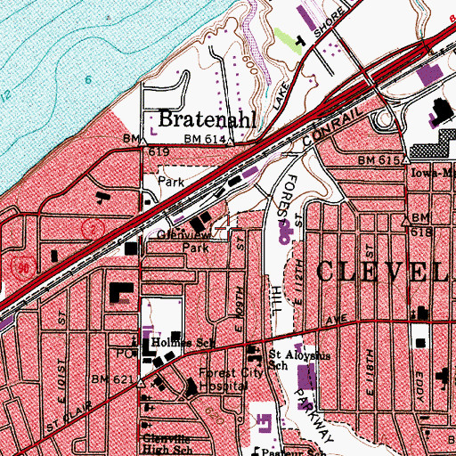 Topographic Map of Glenview Park, OH