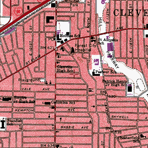 Topographic Map of Glenville High School, OH
