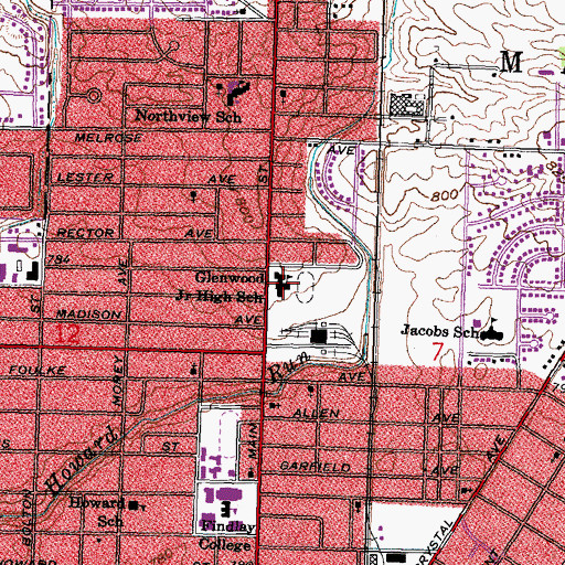 Topographic Map of Glenwood Middle School, OH