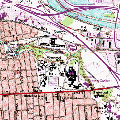 Topographic Map of Glenwood School, OH