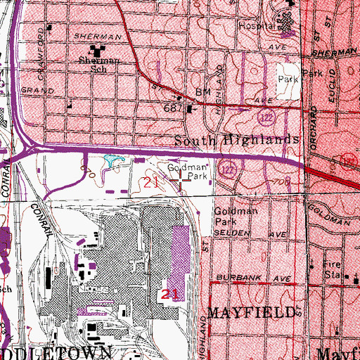 Topographic Map of Goldman Park, OH