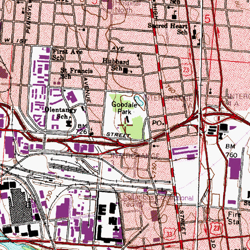 Topographic Map of Goodale Park, OH