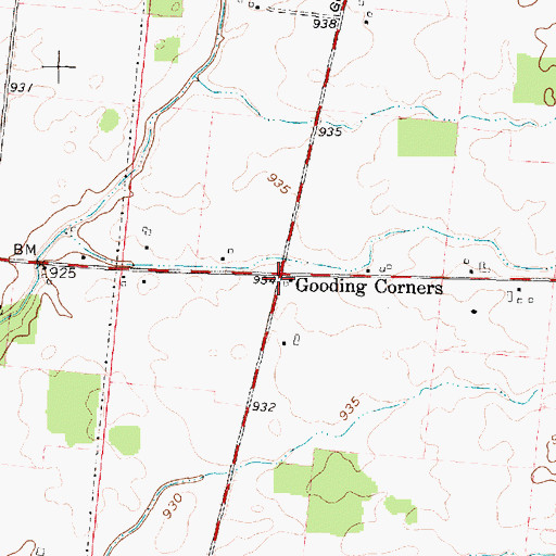 Topographic Map of Gooding Corners, OH