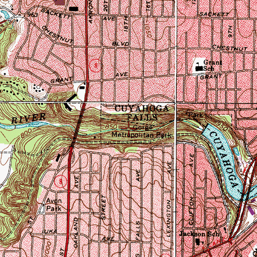 Topographic Map of Gorge Metropolitan Park, OH