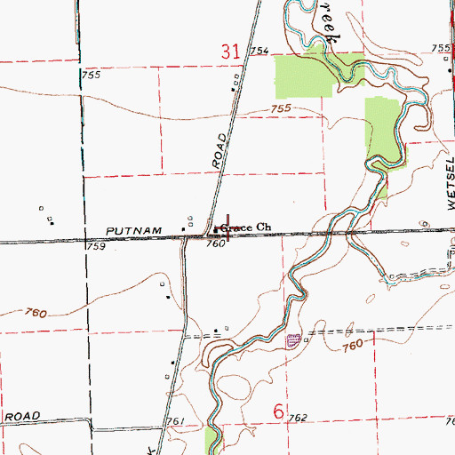 Topographic Map of Grace Church, OH
