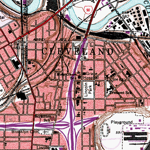 Topographic Map of Grace Hospital, OH