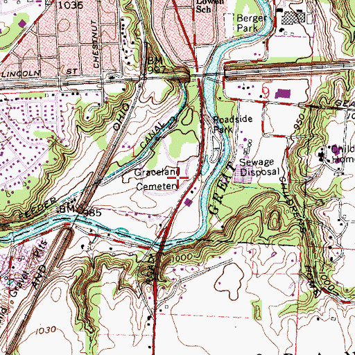 Topographic Map of Graceland Cemetery, OH