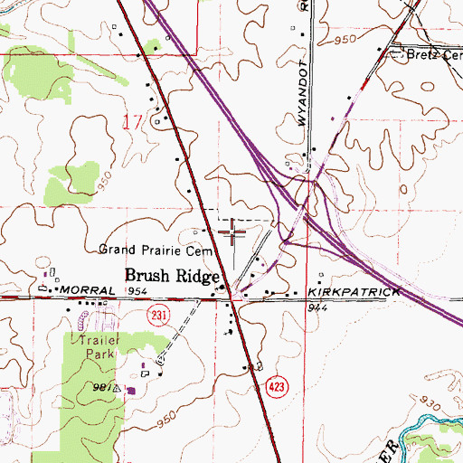 Topographic Map of Grand Prairie Cemetery, OH