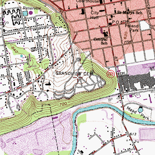 Topographic Map of Grandview Cemetery, OH