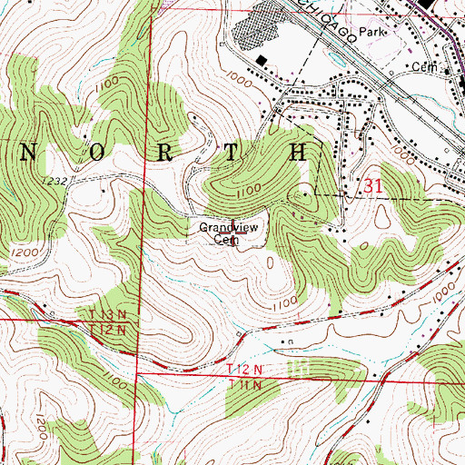 Topographic Map of Grandview Cemetery, OH