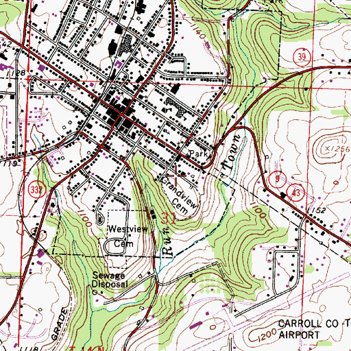 Topographic Map of Grandview Cemetery, OH