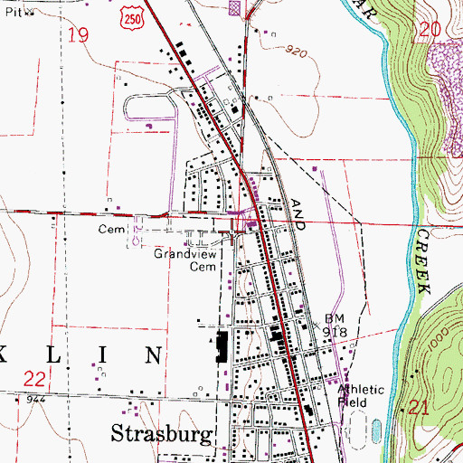 Topographic Map of Grandview Cemetery, OH