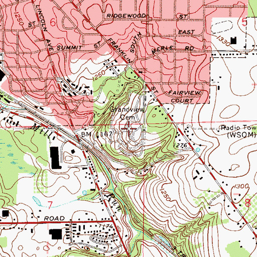 Topographic Map of Grandview Cemetery, OH