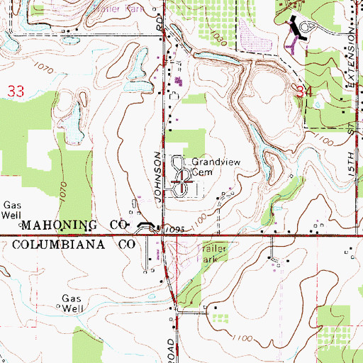 Topographic Map of Grandview Cemetery, OH