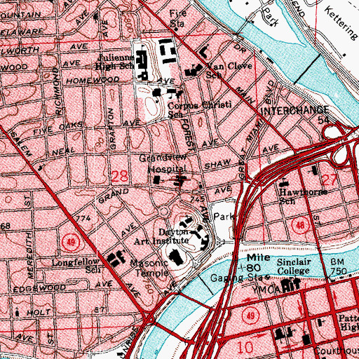 Topographic Map of Grandview Hospital and Medical Center, OH