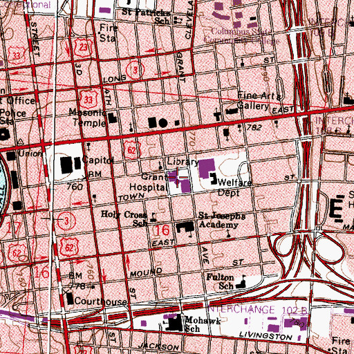 Topographic Map of Grant Medical Center, OH