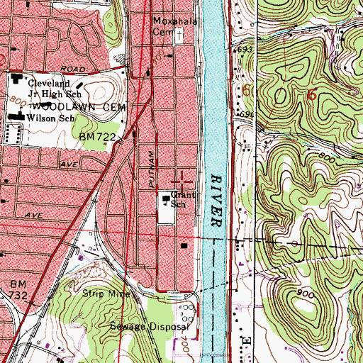 Topographic Map of Grant School, OH