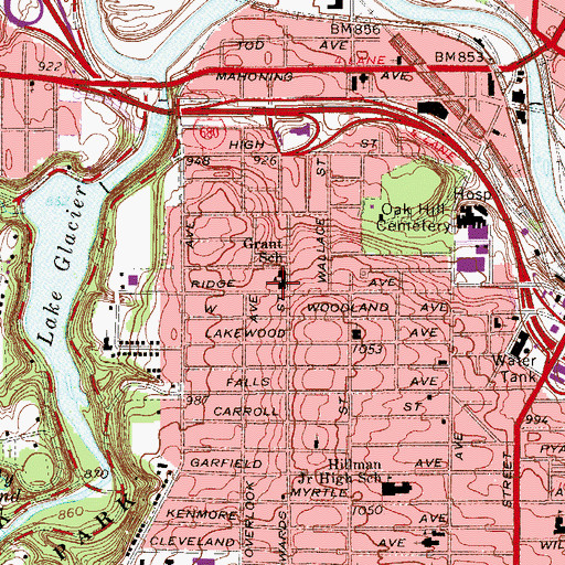 Topographic Map of Ulysses S Grant Elementary School, OH