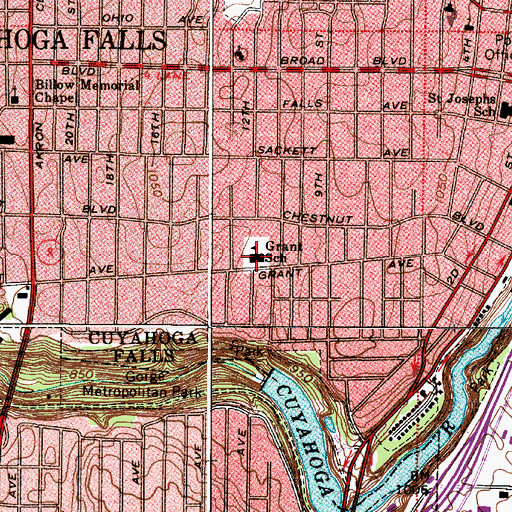 Topographic Map of Grant School, OH