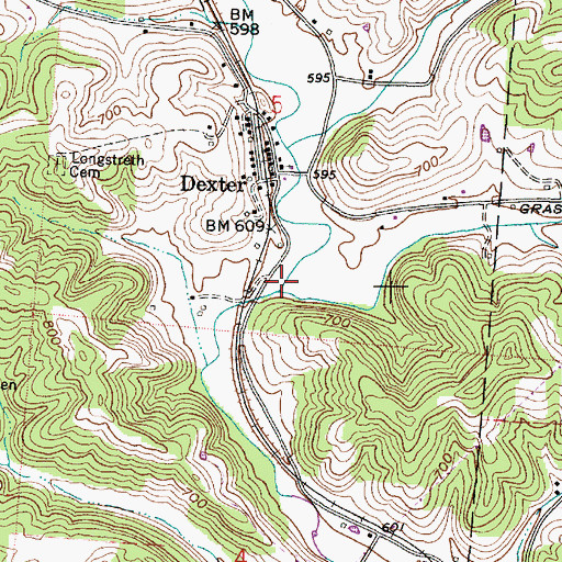 Topographic Map of Grass Run, OH