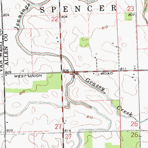 Topographic Map of Grassy Creek, OH