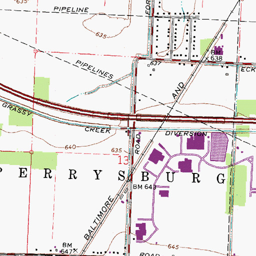 Topographic Map of Grassy Creek Diversion Channel, OH