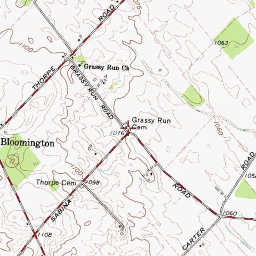 Topographic Map of Grassy Run Cemetery, OH