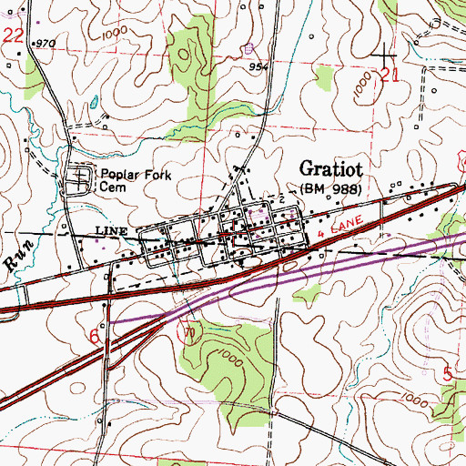 Topographic Map of Gratiot, OH