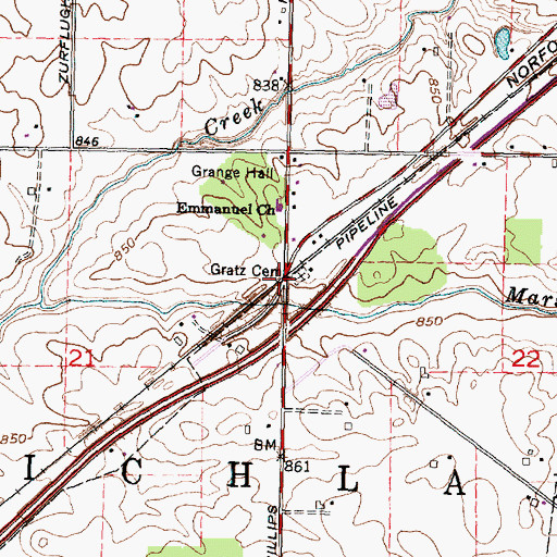 Topographic Map of Gratz Cemetery, OH