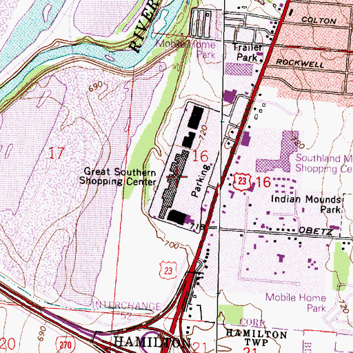 Topographic Map of Great Southern Shopping Center, OH