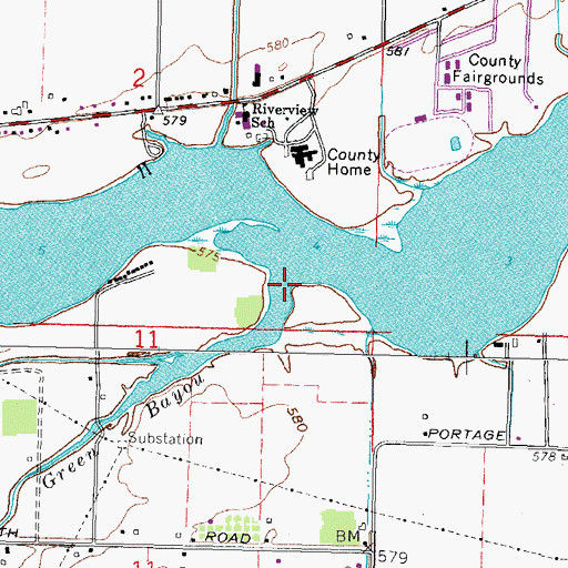 Topographic Map of Green Bayou, OH