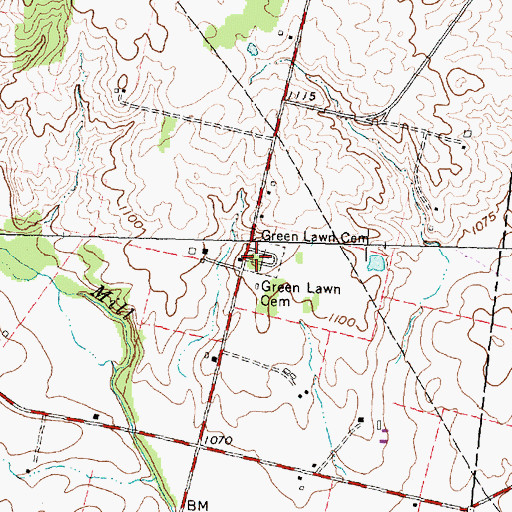 Topographic Map of Green Lawn Cemetery, OH