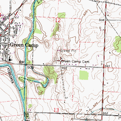 Topographic Map of Green Camp Cemetery, OH