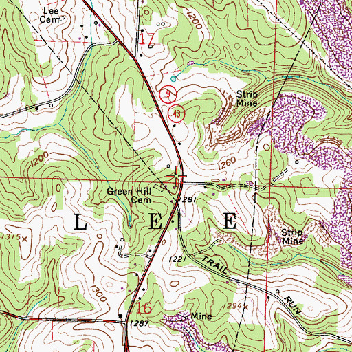 Topographic Map of Green Hill Cemetery, OH