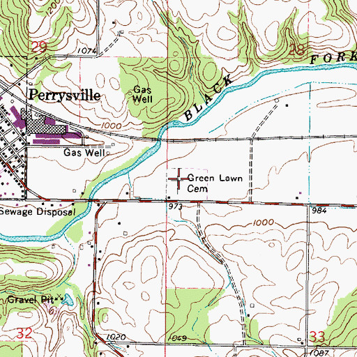 Topographic Map of Green Lawn Cemetery, OH