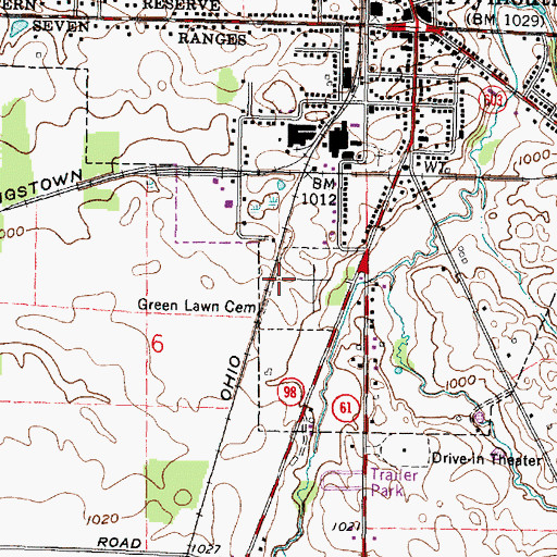 Topographic Map of Green Lawn Cemetery, OH