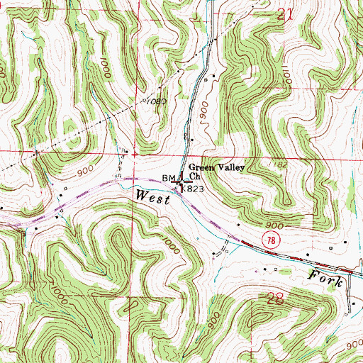 Topographic Map of Green Valley Church, OH