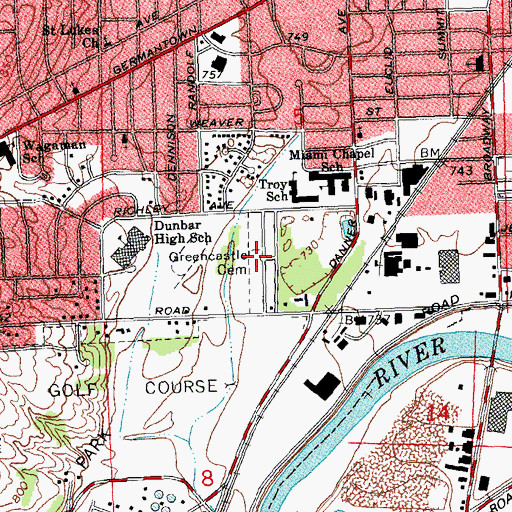 Topographic Map of Greencastle Cemetery, OH