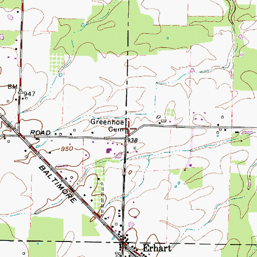 Topographic Map of Greenhoe Cemetery, OH