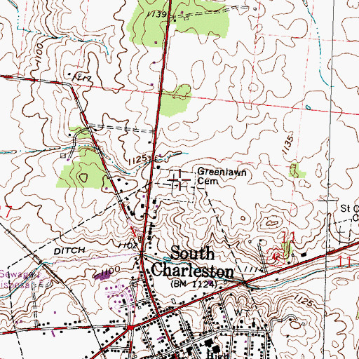 Topographic Map of Greenlawn Cemetery, OH