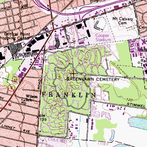 Topographic Map of Greenlawn Cemetery, OH