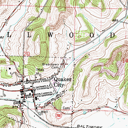 Topographic Map of Greenlawn Cemetery, OH