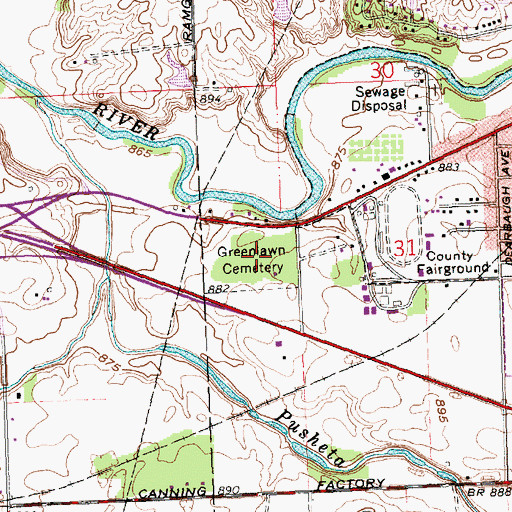 Topographic Map of Greenlawn Cemetery, OH