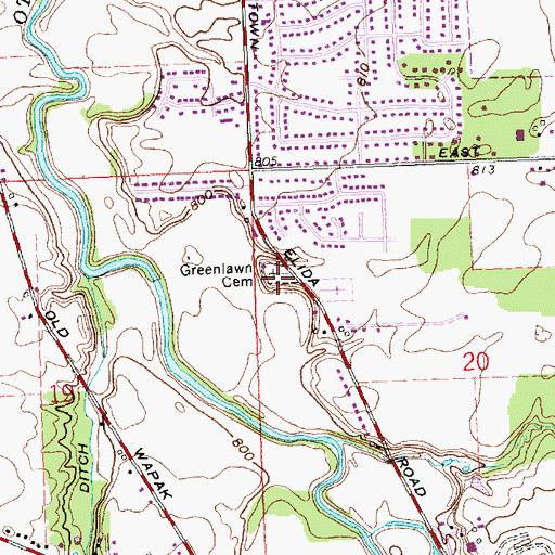 Topographic Map of Greenlawn Cemetery, OH