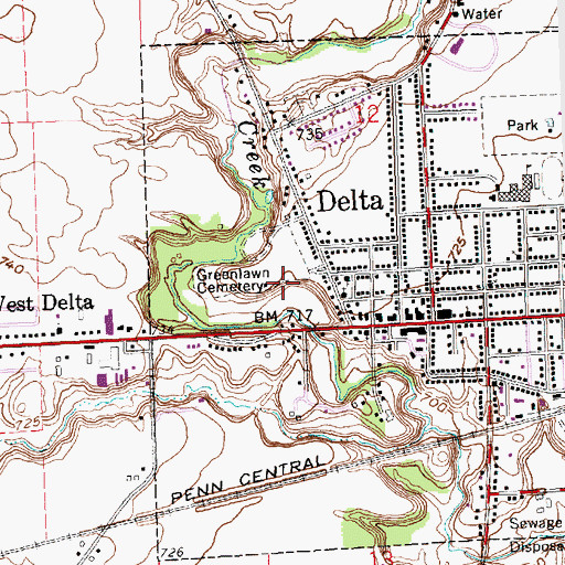 Topographic Map of Greenlawn Cemetery, OH
