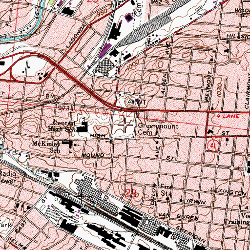 Topographic Map of Greenmount Cemetery, OH