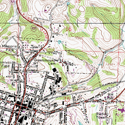 Topographic Map of Greenmount Cemetery, OH